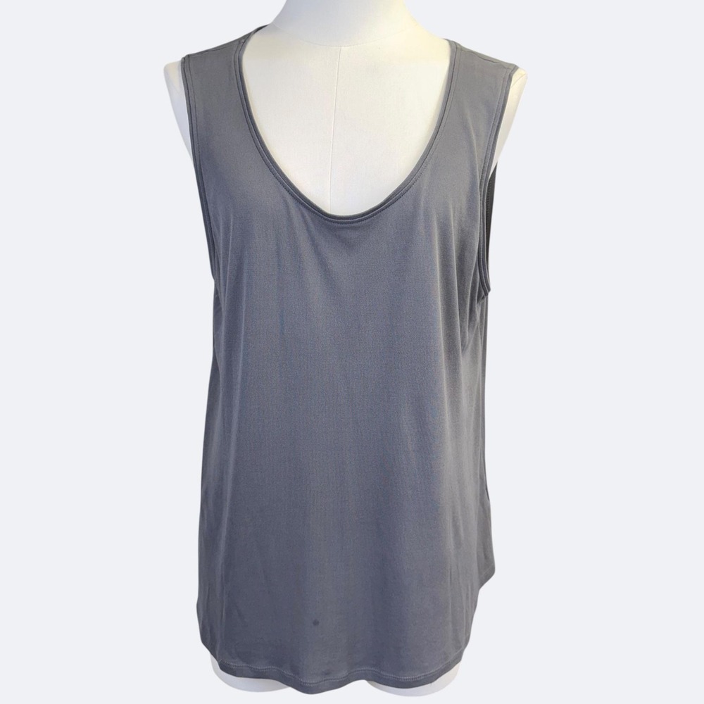 Eileen Fisher Tank Top Womens L Gray Silk Scoop Neck Jersey Sleeveless Relaxed